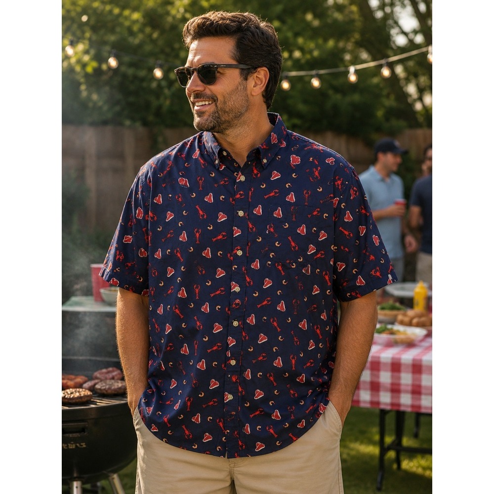 DULUTH TRADING CO Men's 3XL Blue Surf And Turf Untucked Short Sleeve Shirt -2193